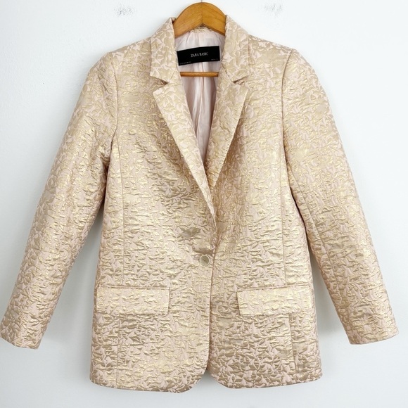 Zara Basic Metallic Rose Jacquard Blazer Jacket Size XS - Picture 3 of 14